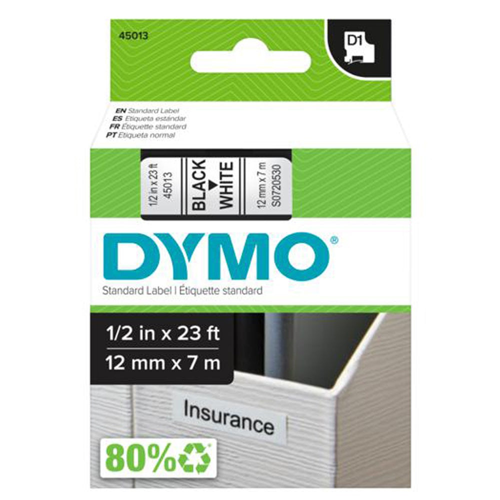 Feliratozógép szalag Dymo D1 S0720530/45013 12mmx7m ORIGINAL fekete/fehér kép
