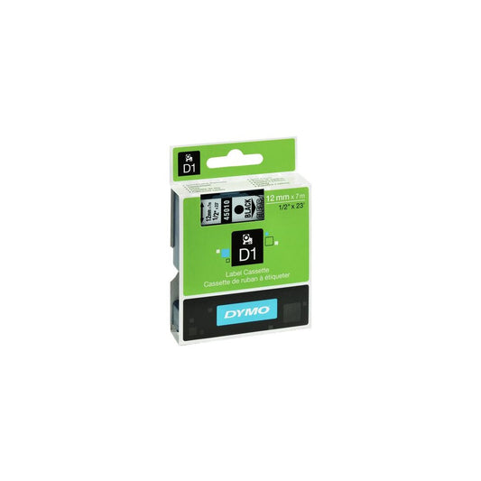 Feliratozógép szalag Dymo D1 S0720500/45010 12mmx7m, ORIGINAL, fekete/víztiszta kép