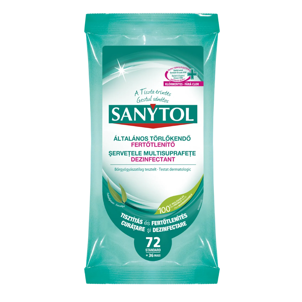 Felületfertőtlenítő kendő 72 lap/csomag Sanytol kép
