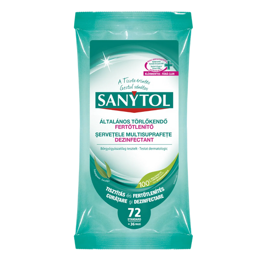 Felületfertőtlenítő kendő 72 lap/csomag Sanytol kép