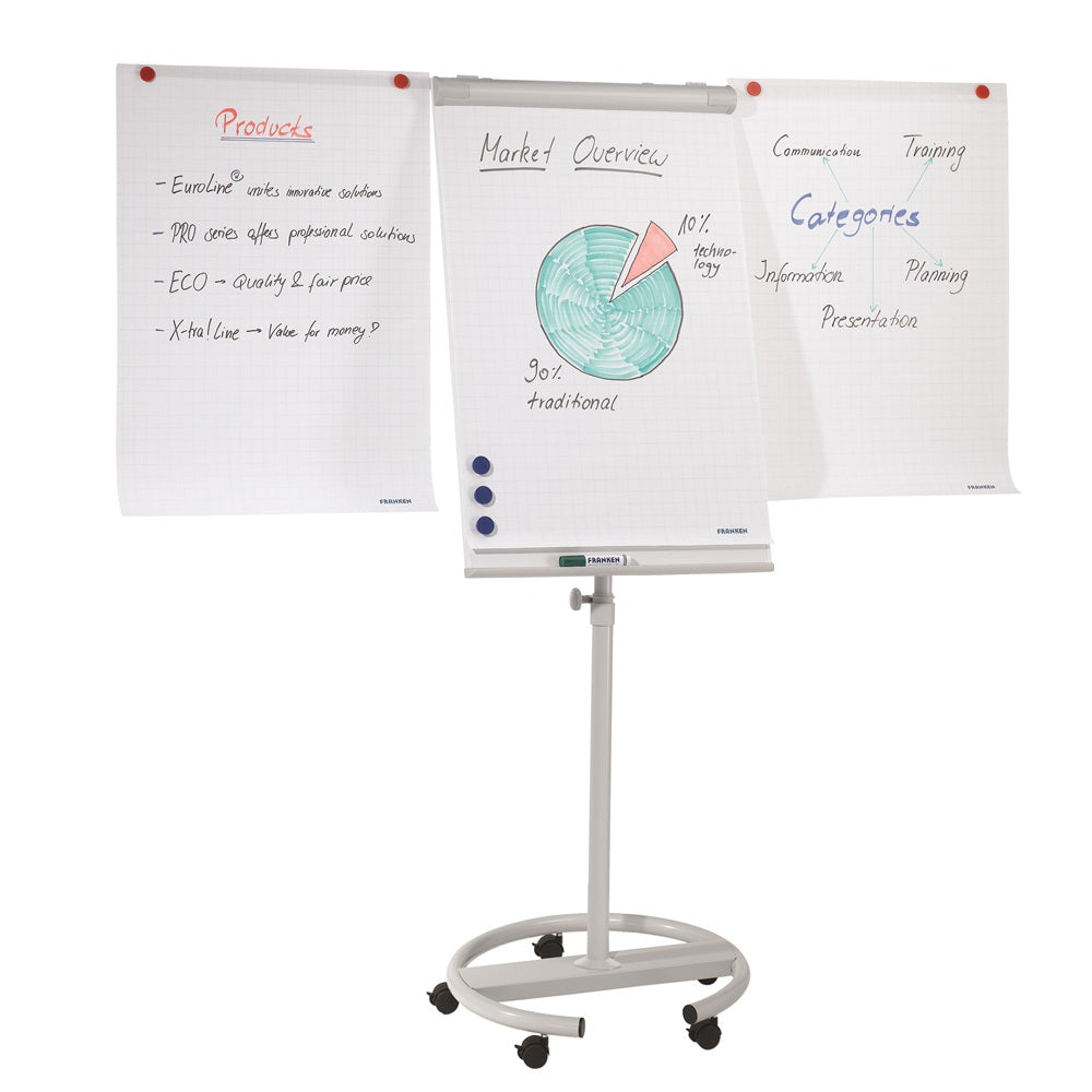 Flipchart tábla mobil 68x105cm, mágneses, 2 db segédkarral, 5 görgős Premium line Franken kép