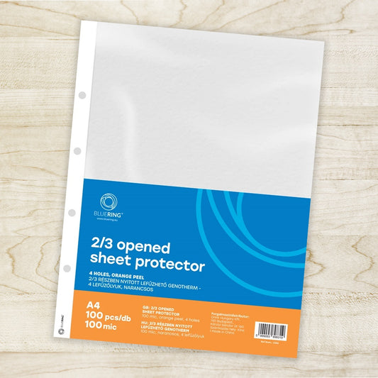 Genotherm lefűzhető, A4, 100 micron narancsos belül 2/3 részben nyitott 4 lyukú Bluering® 100 db/csomag, kép