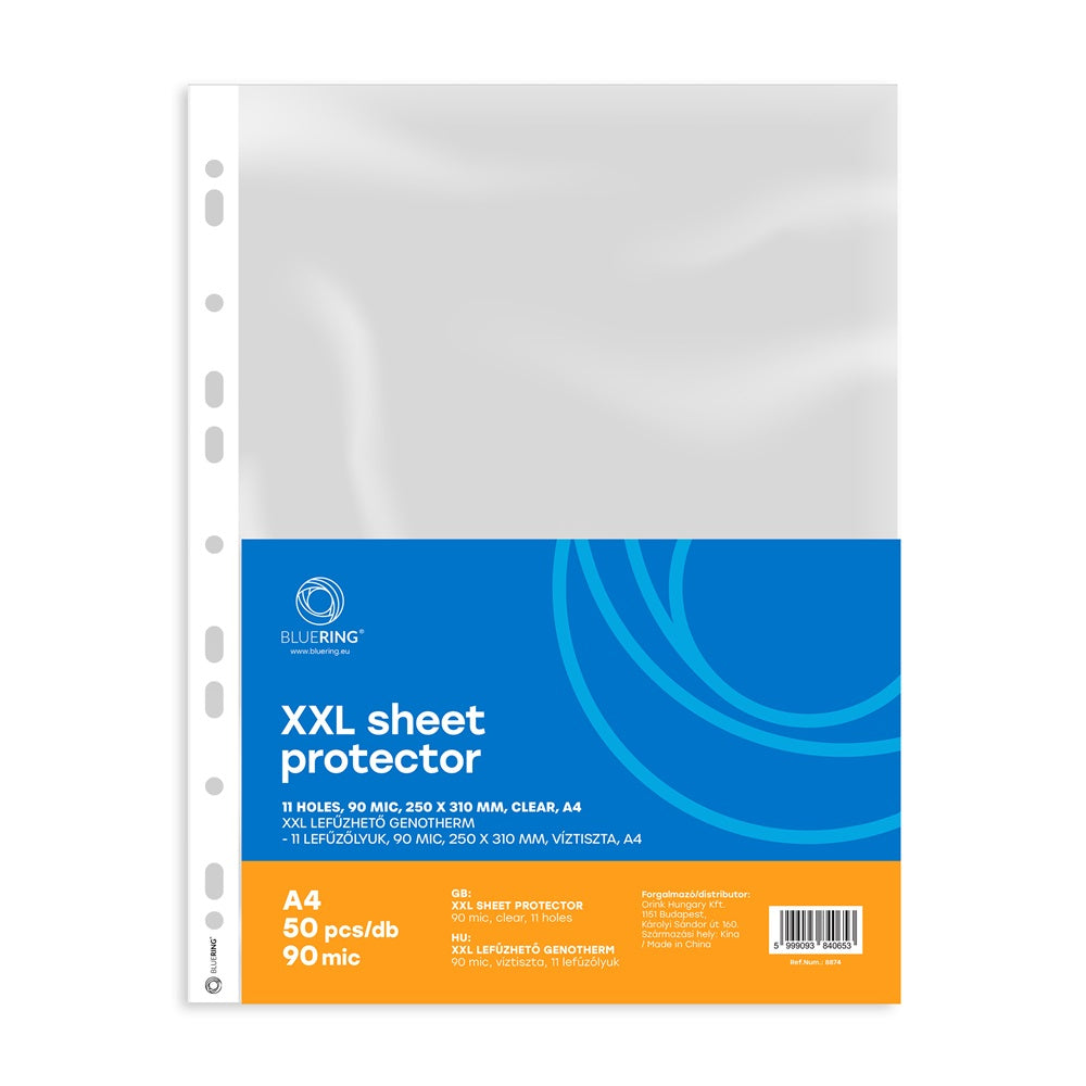 Genotherm lefűzhető, A4, XXL 90 micron 250x310mm, Extra SZÉLES víztiszta Bluering® 50 db/csomag kép