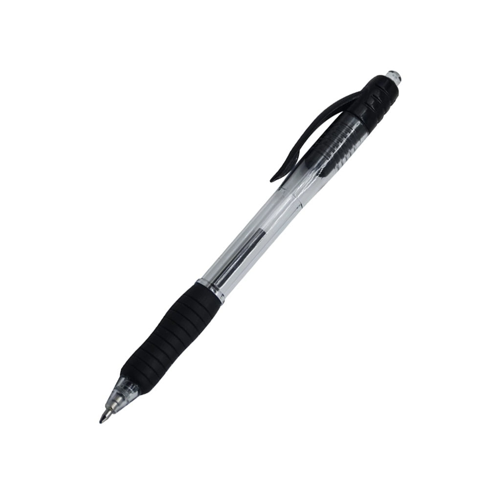 Golyóstoll 0,7mm, nyomógombos, gumírozott fogórész, fekete átlátszó test, Bluering® R2, írásszín fekete kép