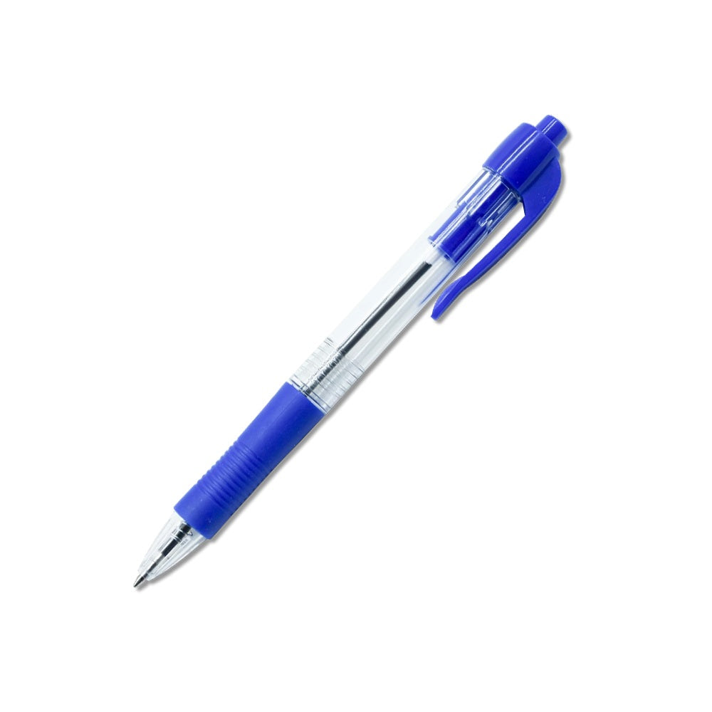 Golyóstoll 0,7mm, nyomógombos, gumírozott fogórész, kék átlátszó test, Bluering® R2, írásszín kék kép
