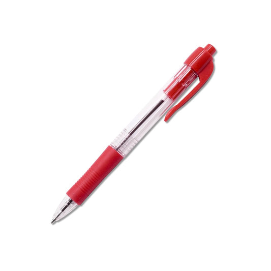 Golyóstoll 0,7mm, nyomógombos, gumírozott fogórész, piros átlátszó test, Bluering® R2, írásszín piros kép
