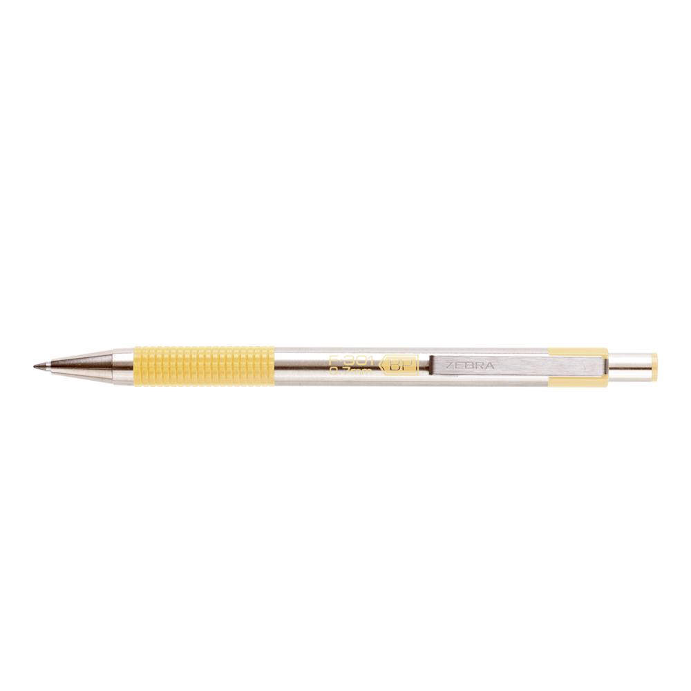 Golyóstoll 0,7mm, pasztell sárga test, Zebra F-301, írásszín kék kép