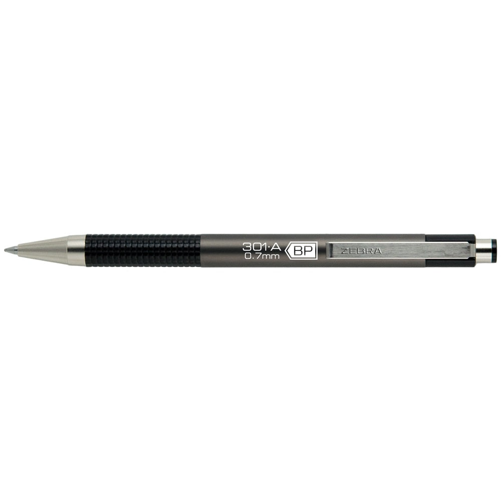 Golyóstoll 0,7mm, metál antracit test, Zebra F-301A, írásszín kék kép