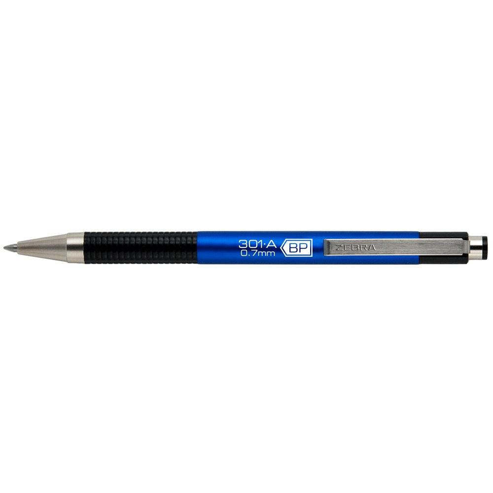 Golyóstoll 0,7mm, metál kék test, Zebra F-301A, írásszín kék kép