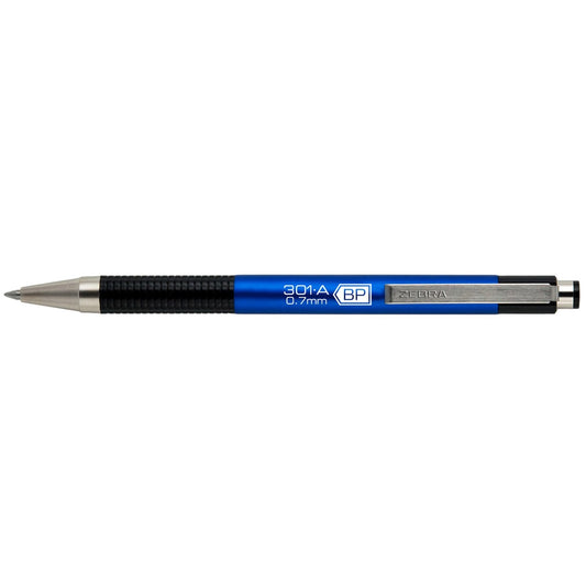 Golyóstoll 0,7mm, metál kék test, Zebra F-301A, írásszín kék kép