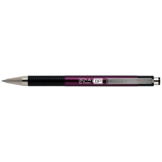 Golyóstoll 0,7mm, metál mályva test, Zebra F-301A, írásszín kék kép