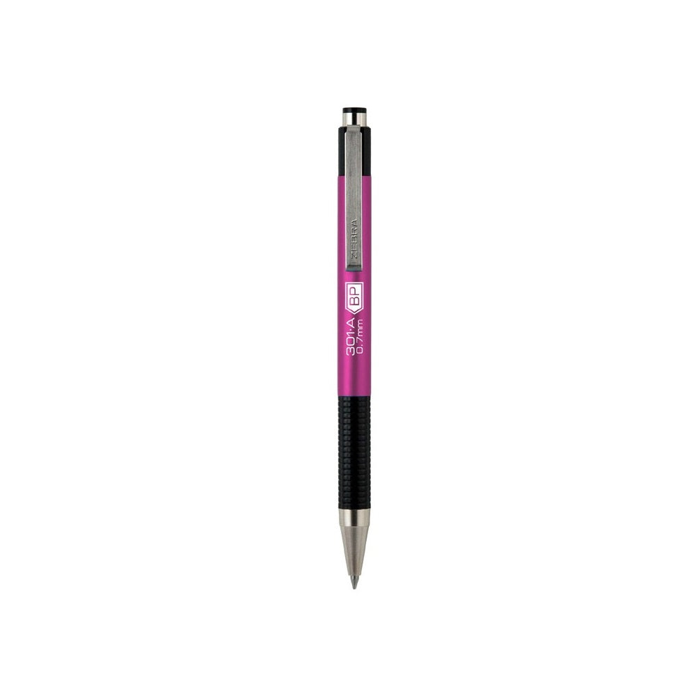Golyóstoll 0,7mm, metál pink test, Zebra F-301A, írásszín kék kép