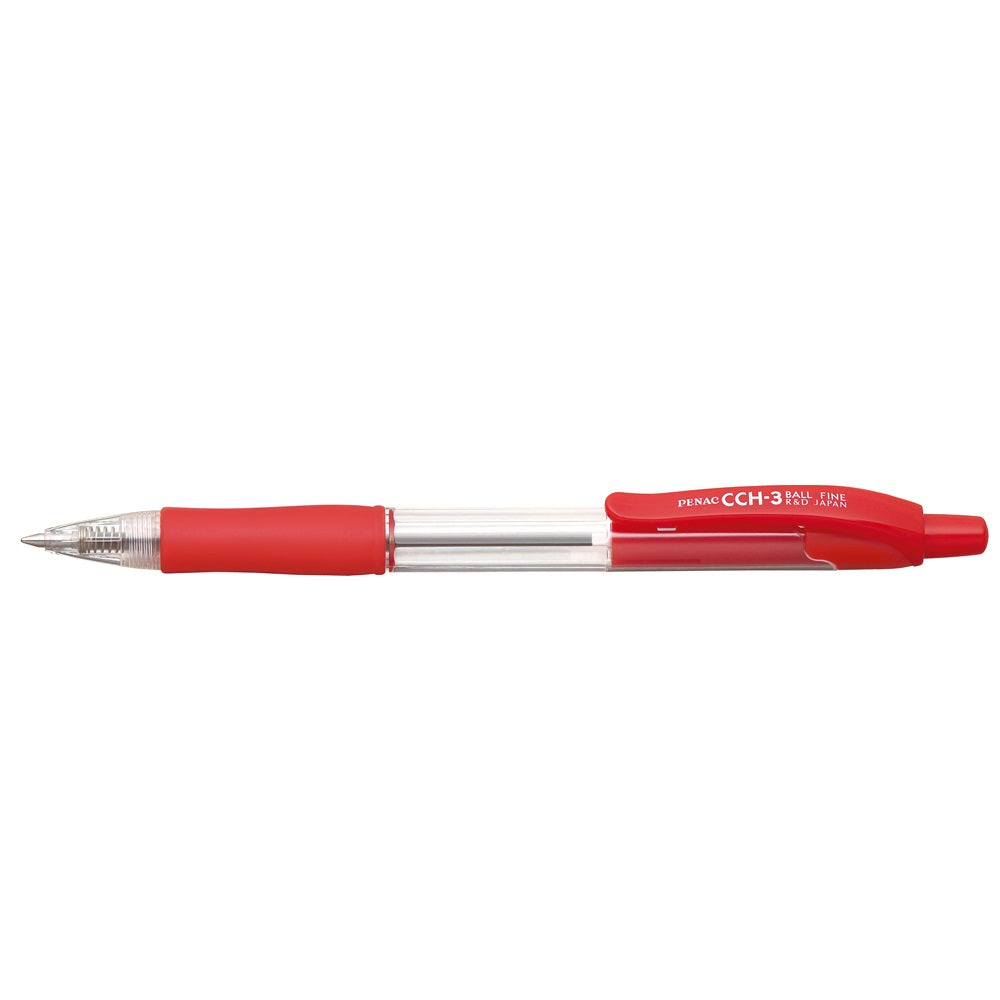 Golyóstoll 0,7mm, piros átlátszó test, Penac CCH-3, írásszín piros kép