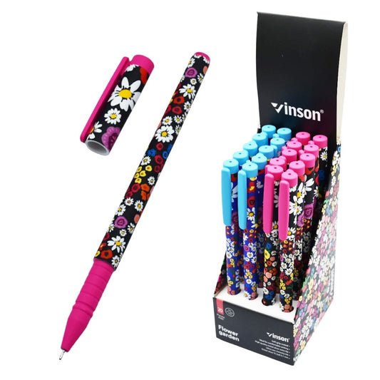 Golyóstoll kupakos, 0,7mm Vinson Flower Garden A24 vegyes test displ 20 db/display kép