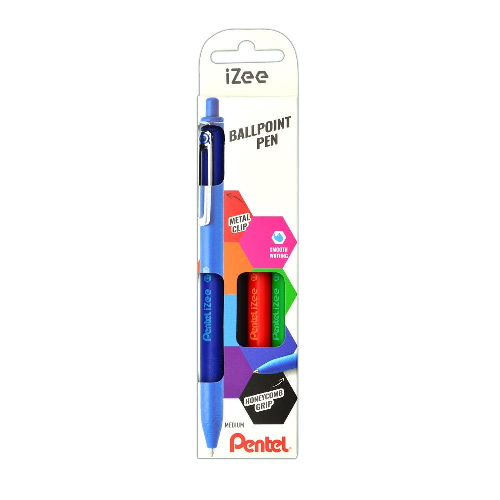 Golyóstoll nyomógombos 0,35mm, Pentel iZee 4 db-os kék,piros,fekete,zöld kép