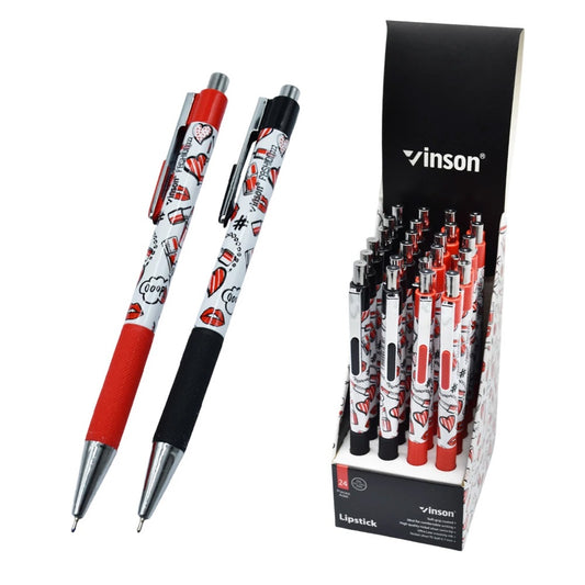Golyóstoll nyomógombos 0,7mm Vinson Lipstick 222 vegyes test displ 24 db/display kép
