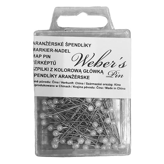 Gombostű WEBER`S műanyag dobozban fehér fejjel