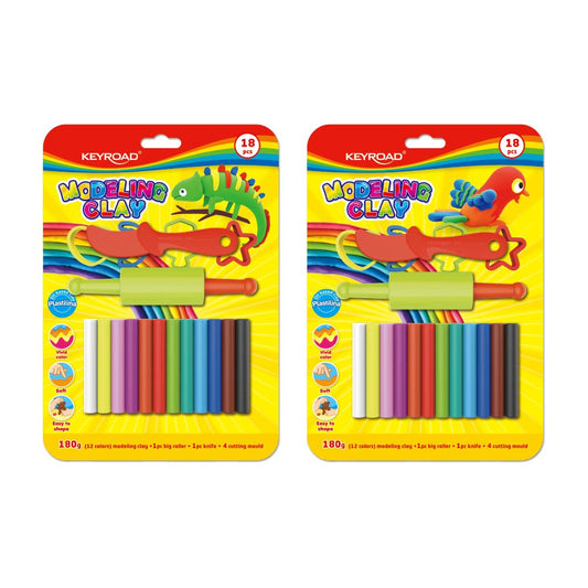 Gyurmakészlet 180g. műanyag késsel és nyújtóval 12 db/bliszter Keyroad vegyes színek kép