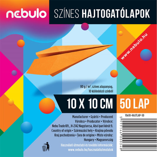 Hajtogatólapok színes 10x10 cm, vegyes színek, 50 lap/csomag, Nebulo kép