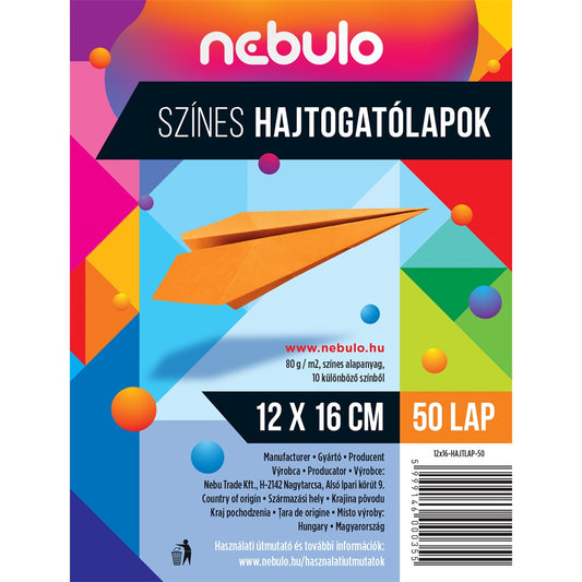 Hajtogatólapok színes 12x16 cm, vegyes színek, 50 lap/csomag, Nebulo kép