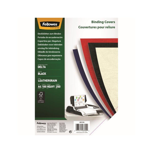Hátlap, A4, 250 g, matt, Fellowes® Delta, 100 db/csomag, fekete kép