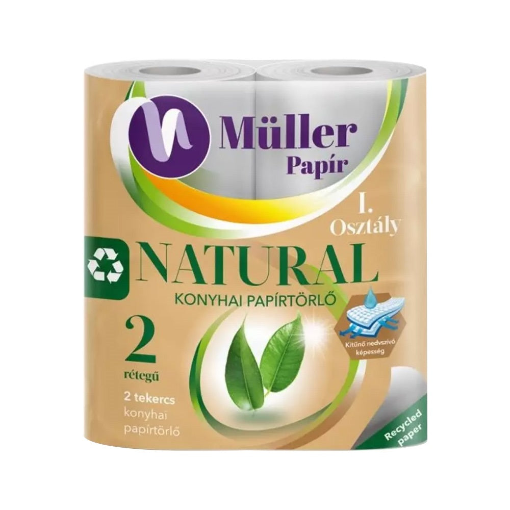 Háztartási papírtörlő kéztörlő 2 rétegű 2 tekercs/csomag Natural fehérített kép