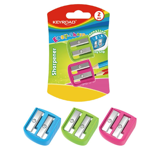 Hegyező 2 lyukú 2 db/bliszter Keyroad Easy-sharp vegyes színek kép