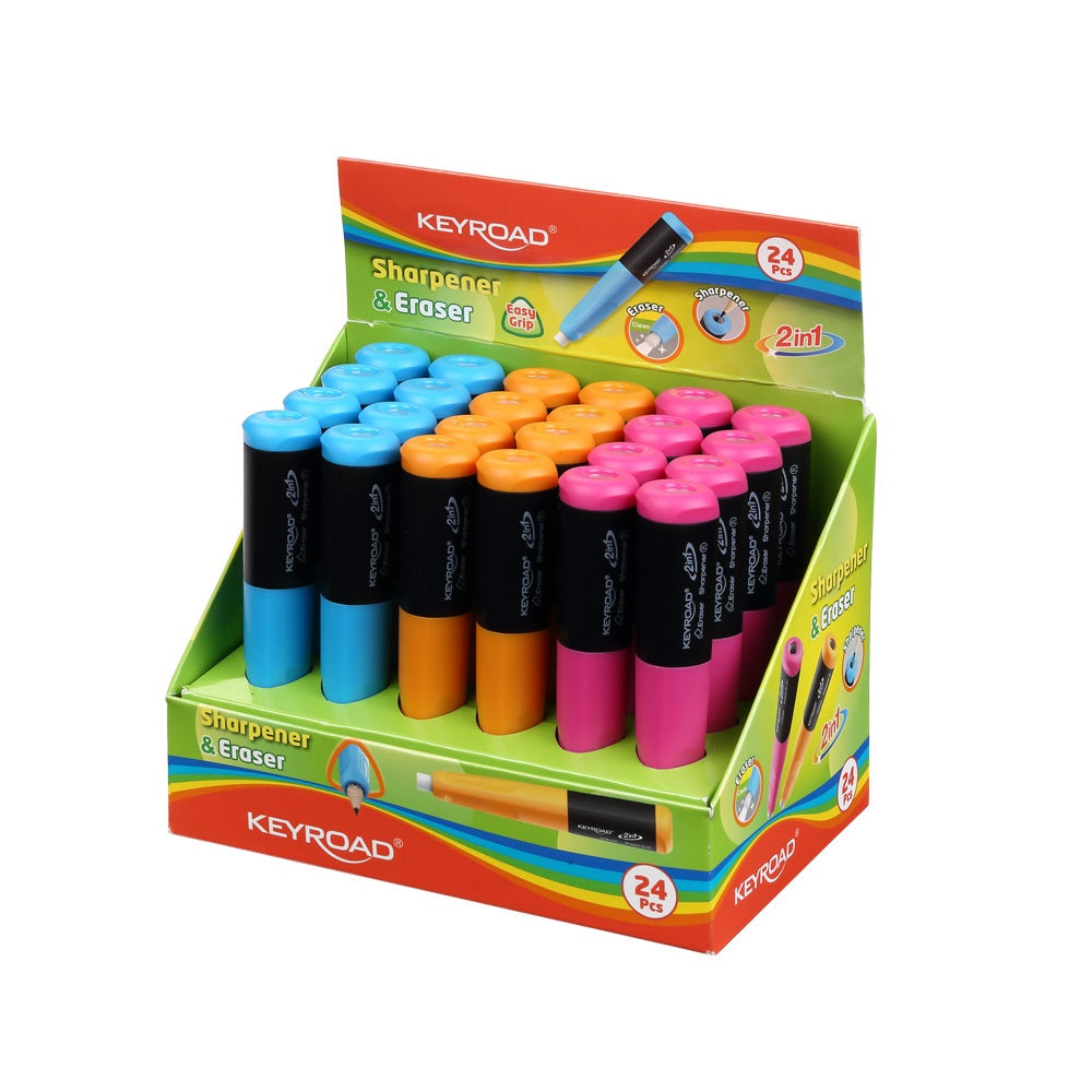 Hegyező 1 lyukú radírral 24 db/display Keyroad 2 in 1 vegyes színek kép