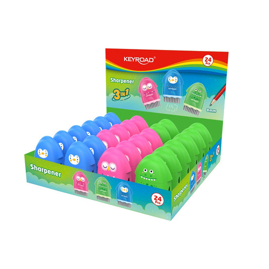 Hegyező 1 lyukú radírral és porkefével 24 db/display Keyroad Rocky Docky vegyes színek kép