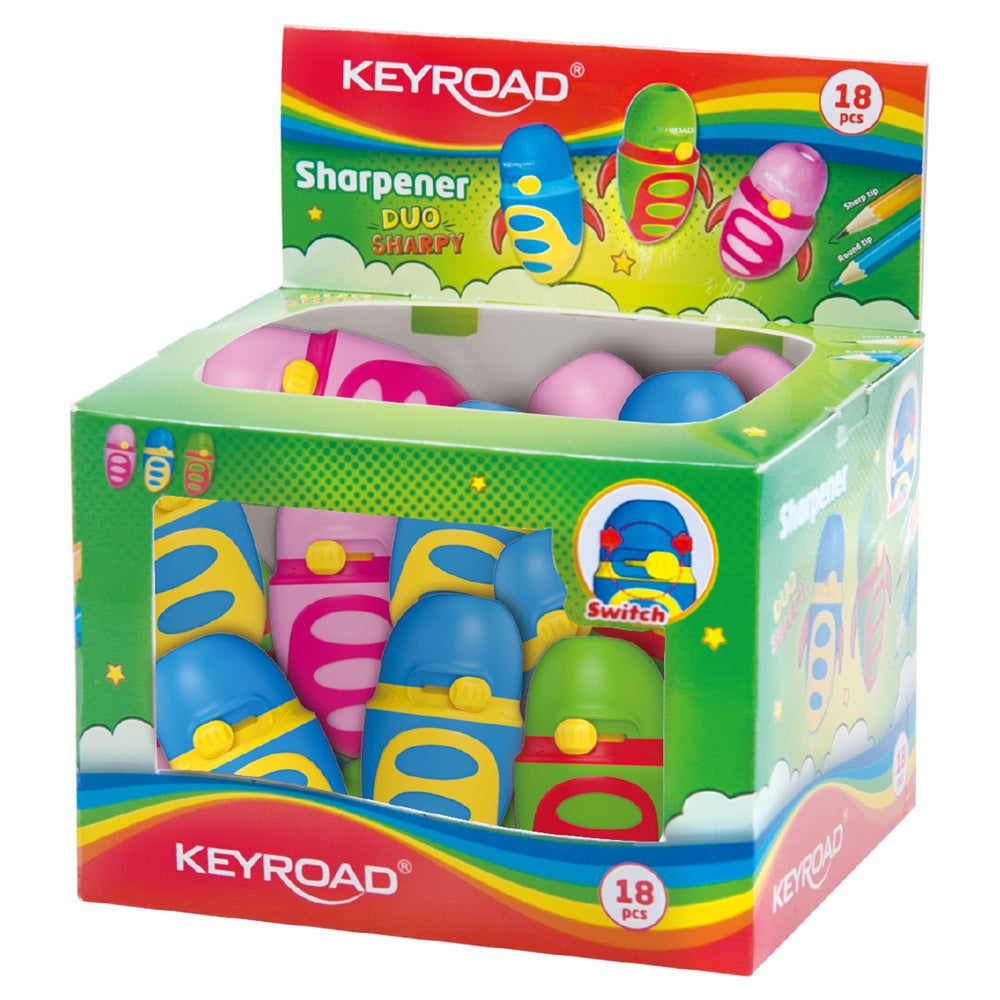Hegyező 1 lyukú tartályos, fedeles, multifunkciós 18 db/display Keyroad Duo Sharpy vegyes színek kép
