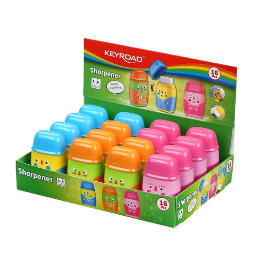 Hegyező, 2 lyukú, radírral, 16 db/display, Keyroad 2in1, vegyes színek kép
