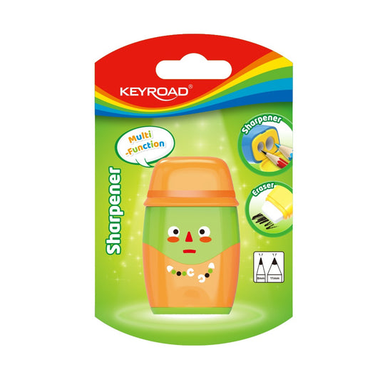 Hegyező, 2 lyukú, radírral, 1 db/bliszter, Keyroad 2in1, vegyes színek kép