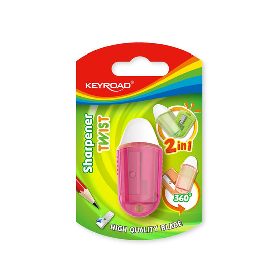 Hegyező, 1 lyukú, radírral, 1 db/bliszter, Keyroad Twist, vegyes színek kép