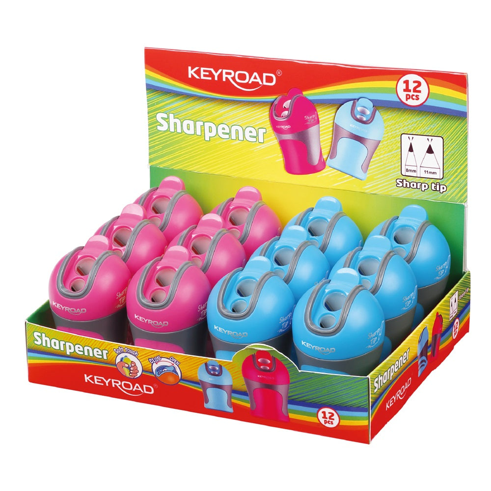Hegyező 2 lyukú tartályos, fedeles 12 db/display Keyroad Colour Special vegyes színek kép