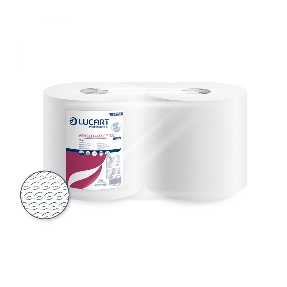 Ipari törlő 1 rétegű átmérő: 28 cm hófehér 320 lap/tekercs 2 tekercs/karton Texicell Power 320 - 80 Gsm Lucart_851271 kép