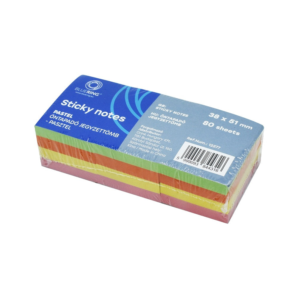 Jegyzettömb öntapadó, 38x51mm, 80lap, 12 tömb/csomag, Bluering® , pasztell kép