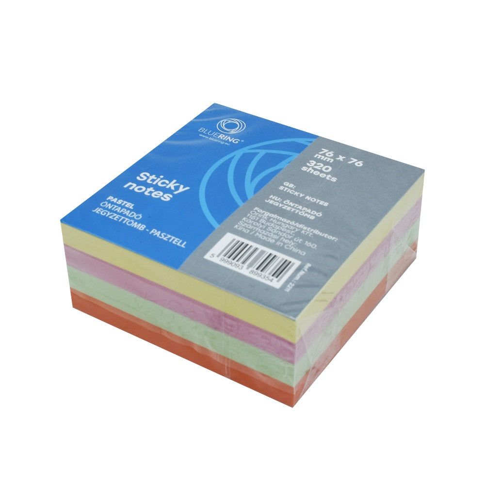 Jegyzettömb öntapadó, 75x75mm, 320lap, Bluering® , pasztell kép