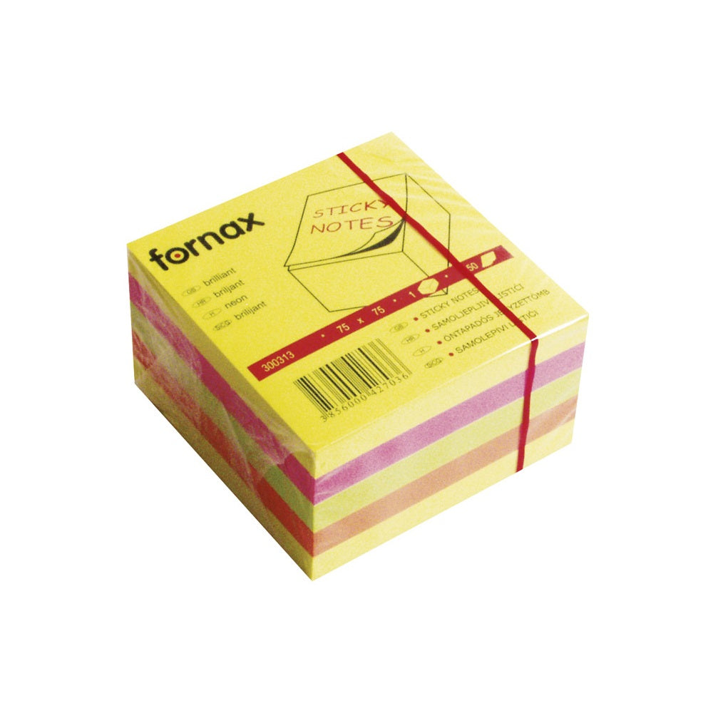 Jegyzettömb öntapadó, 75x75mm, 450lap, Fornax neon kép