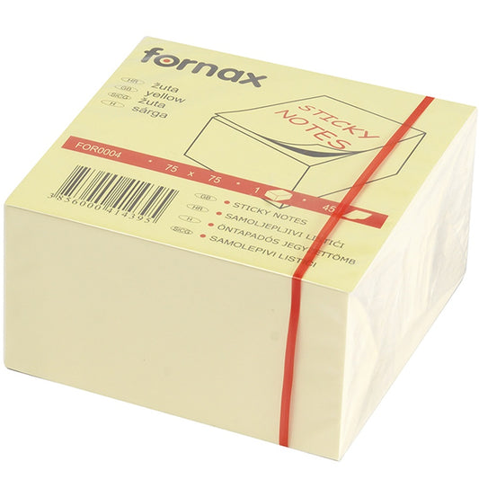 Jegyzettömb öntapadó, 75x75mm, 450lap, Fornax sárga kép