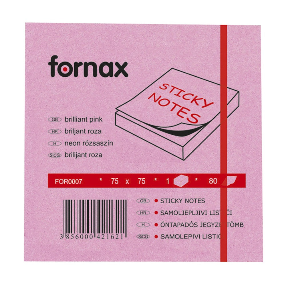 Jegyzettömb öntapadó, 75x75mm, 80lap, Fornax neon rózsaszín kép