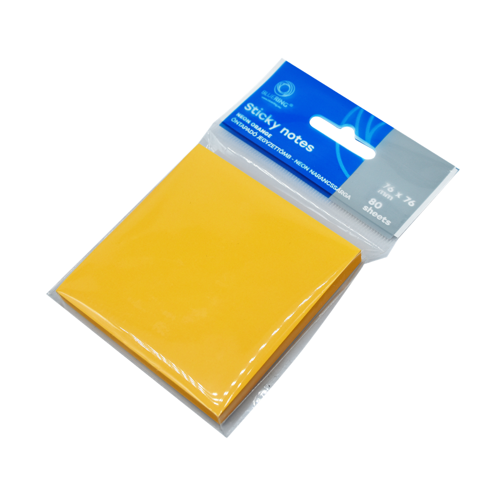 Jegyzettömb öntapadó, 76x76mm, 80lap, Bluering® , neon narancs kép
