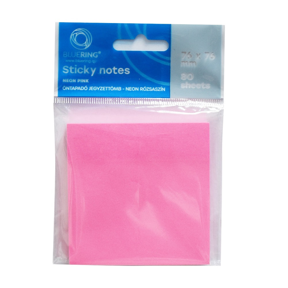 Jegyzettömb öntapadó, 76x76mm, 80lap, Bluering® , neon pink kép