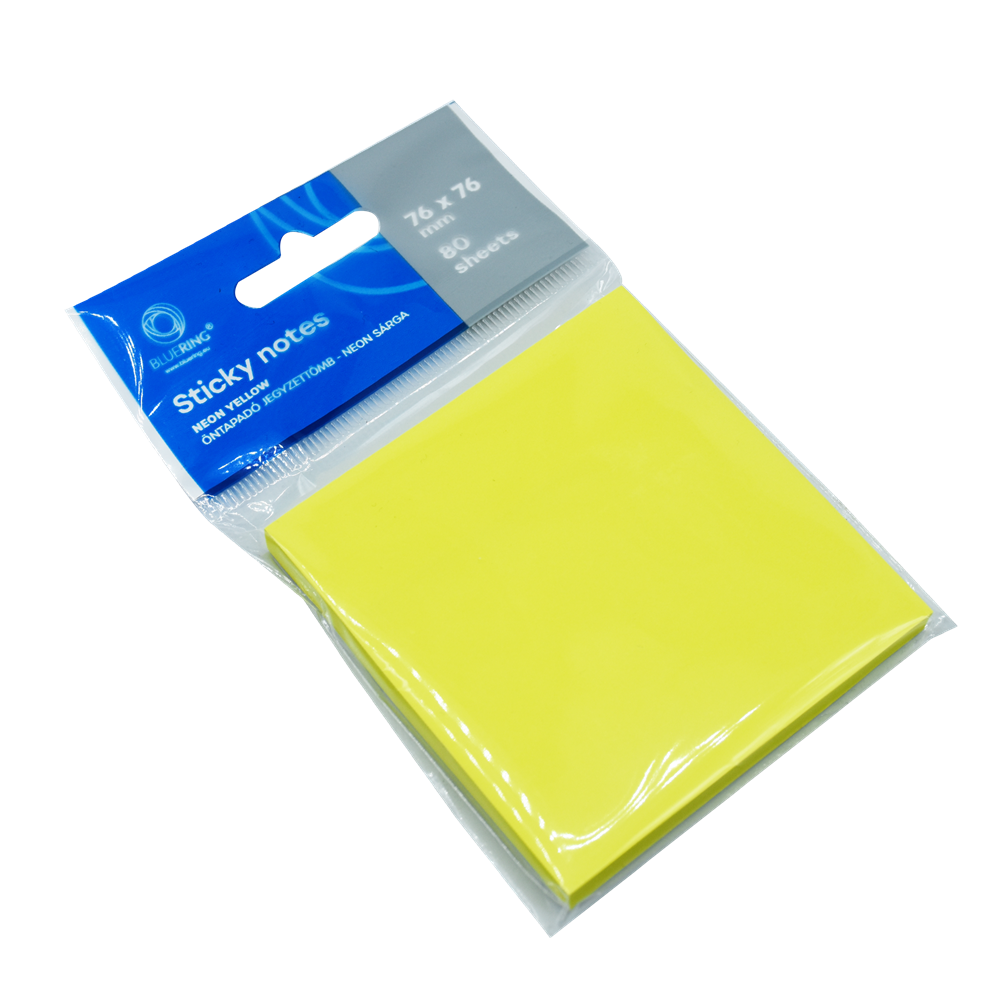Jegyzettömb öntapadó, 76x76mm, 80lap, Bluering® , neon sárga kép