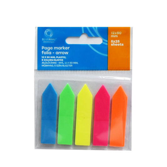 Jelölőcímke 12x50mm, 5x25lap, műanyag nyíl Bluering® 5 klf. szín kép