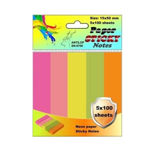 Jelölőcímke 15x50mm, 5x100lap papír, neon színek Antilop kép