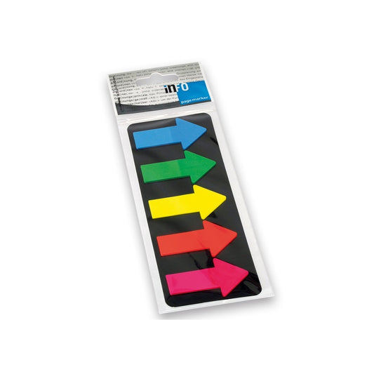 Jelölőcímke 25x45mm, 5x25lap, műanyag nyíl Info Notes kék zöld sárga narancssárga rózsaszín kép