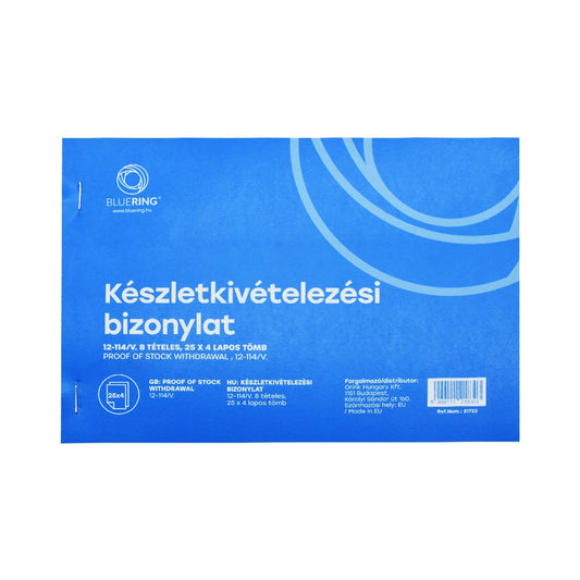 Készletkivételezési bizonylat anyag kivét A5 25x4lapos fekvő 12-114/V. 8 tételes Bluering® kép