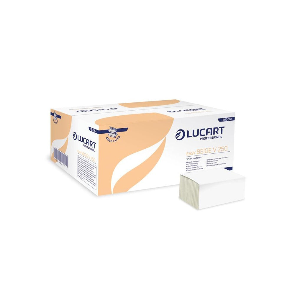 Kéztörlő 1 rétegű V hajtogatású 250 lap/csomag 20 cs/karton Beige Easy Lucart_863064P natúr kép