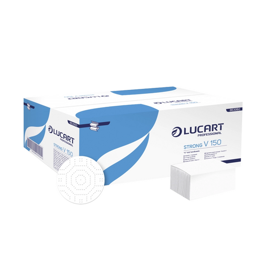 Kéztörlő 2 rétegű V hajtogatású 100 % cellulóz 190 lap/cs 20 cs/karton Lucart Strong V2.25_863051 hófehér kép