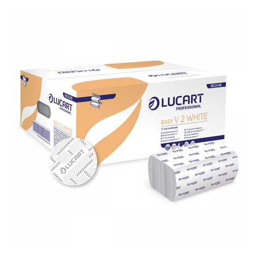 Kéztörlő 2 rétegű V hajtogatású 190 lap/csomag 20 cs/karton Easy White Lucart_863048 fehér kép
